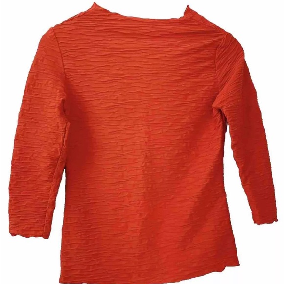 Haystacks Top Crinkle Surreal Textured Women’s Small 3/4 Sleeve Pumpkin Orange - Picture 2 of 2